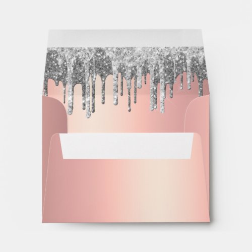 Elegant rose gold  silver glitter drips envelope