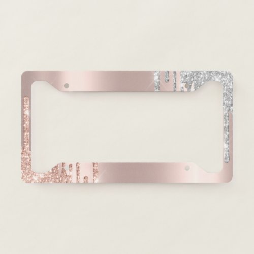 Elegant Rose GoldSilver Glitter Drips Monogram   License Plate Frame