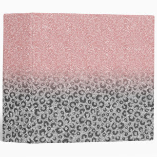 Elegant Rose Gold Silver Glitter Leopard Print 3 Ring Binder