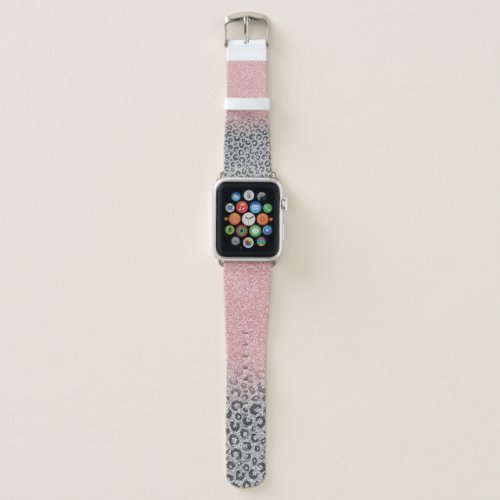  Elegant Rose Gold Silver Glitter Leopard Print Apple Watch Band