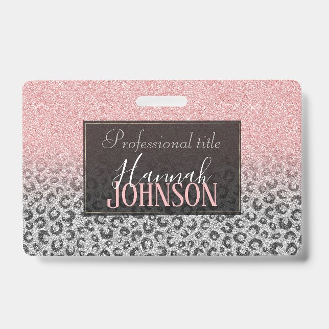 Elegant Rose Gold Silver Glitter Leopard Print Badge (Front)