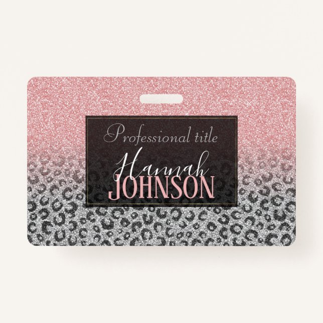  Elegant Rose Gold Silver Glitter Leopard Print Badge (Front)