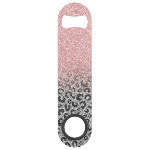  Elegant Rose Gold Silver Glitter Leopard Print Bar Key