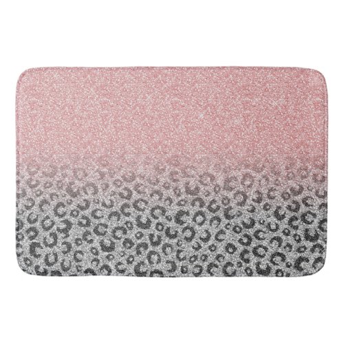  Elegant Rose Gold Silver Glitter Leopard Print Bath Mat