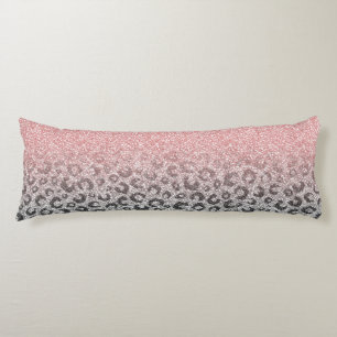 Elegant Rose Gold Silver Glitter Leopard Print Body Pillow