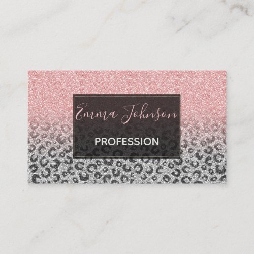  Elegant Rose Gold Silver Glitter Leopard Print Business Card