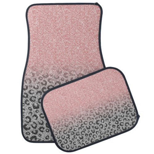  Elegant Rose Gold Silver Glitter Leopard Print Car Floor Mat