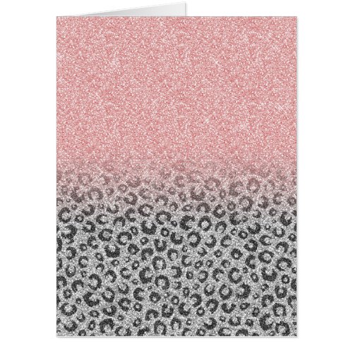  Elegant Rose Gold Silver Glitter Leopard Print Card