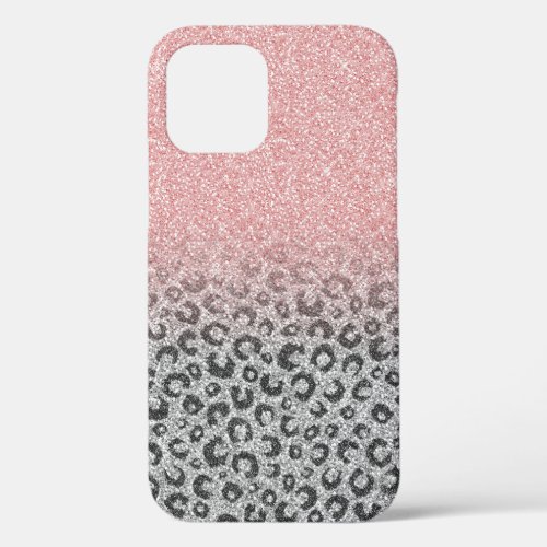  Elegant Rose Gold Silver Glitter Leopard Print iPhone 12 Case