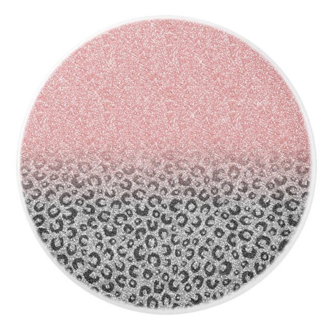  Elegant Rose Gold Silver Glitter Leopard Print Ceramic Knob (Front)