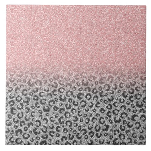  Elegant Rose Gold Silver Glitter Leopard Print Ceramic Tile