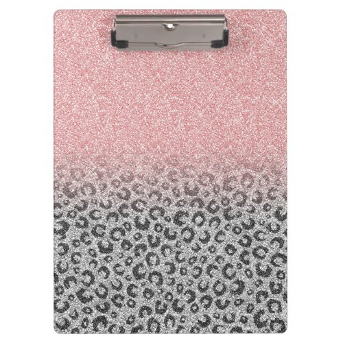  Elegant Rose Gold Silver Glitter Leopard Print Clipboard