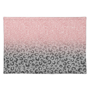 Elegant Rose Gold Silver Glitter Leopard Print Cloth Placemat