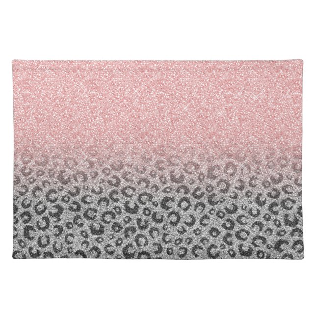  Elegant Rose Gold Silver Glitter Leopard Print Cloth Placemat (Front)