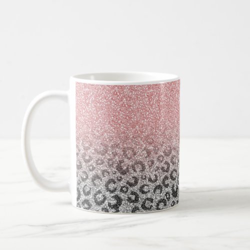  Elegant Rose Gold Silver Glitter Leopard Print Coffee Mug