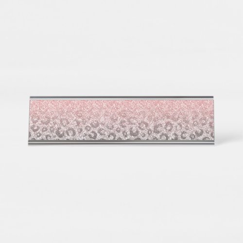  Elegant Rose Gold Silver Glitter Leopard Print Desk Name Plate