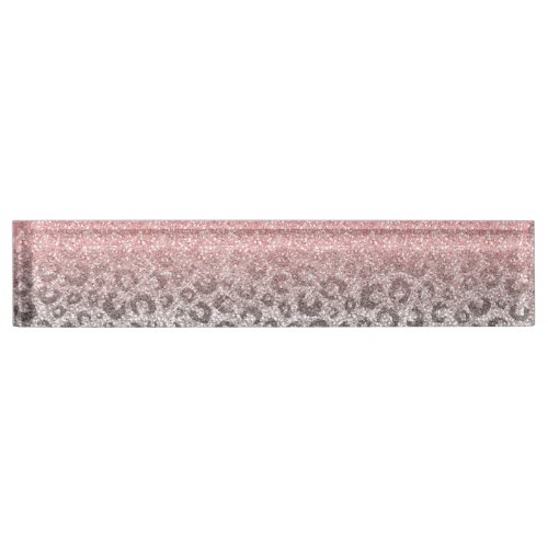  Elegant Rose Gold Silver Glitter Leopard Print Desk Name Plate