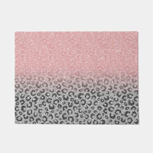  Elegant Rose Gold Silver Glitter Leopard Print Doormat