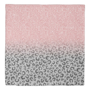 Elegant Rose Gold Silver Glitter Leopard Print Duvet Cover