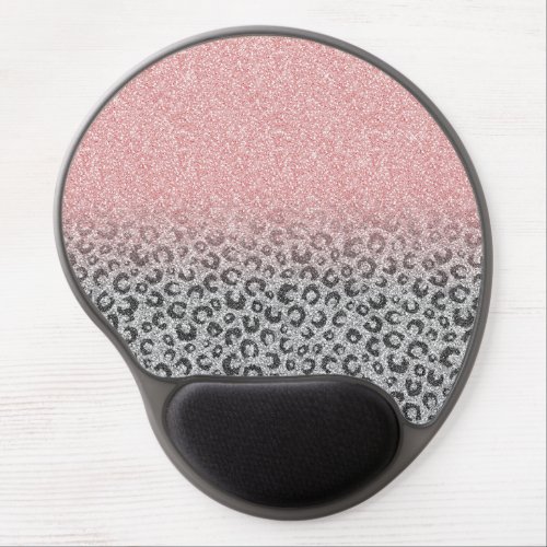  Elegant Rose Gold Silver Glitter Leopard Print Gel Mouse Pad