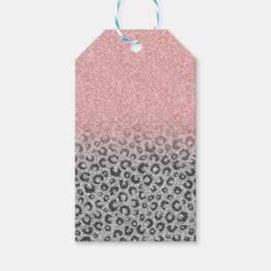 Elegant Rose Gold Silver Glitter Leopard Print Gift Tags