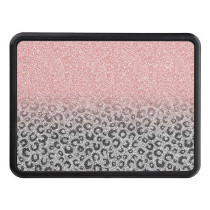Elegant Rose Gold Silver Glitter Leopard Print Hitch Cover