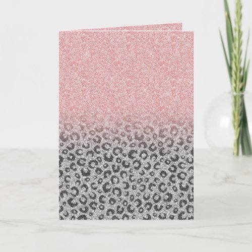  Elegant Rose Gold Silver Glitter Leopard Print Holiday Card