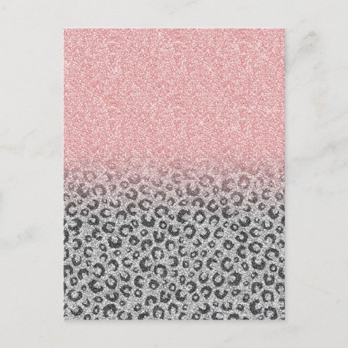  Elegant Rose Gold Silver Glitter Leopard Print Holiday Postcard