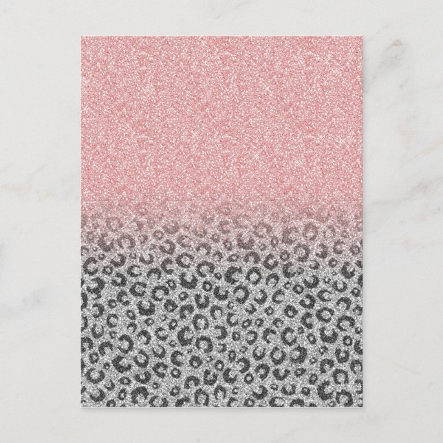  Elegant Rose Gold Silver Glitter Leopard Print Holiday Postcard (Front)