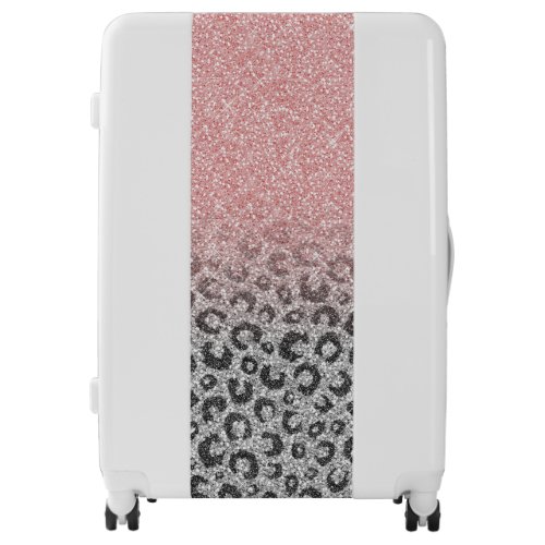  Elegant Rose Gold Silver Glitter Leopard Print Luggage