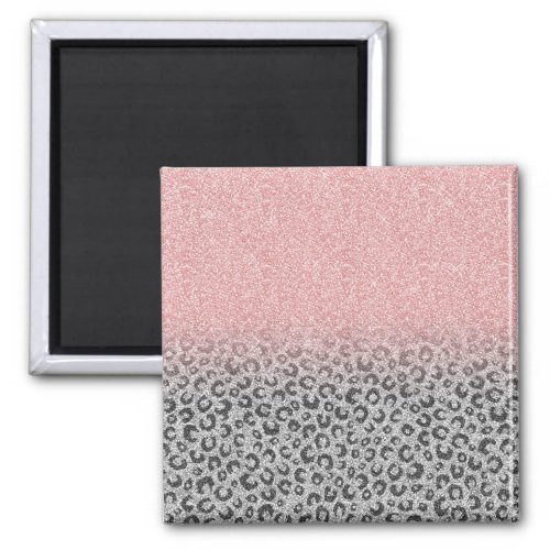  Elegant Rose Gold Silver Glitter Leopard Print Magnet