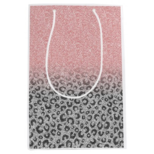  Elegant Rose Gold Silver Glitter Leopard Print Medium Gift Bag