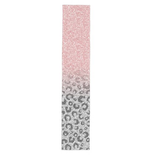  Elegant Rose Gold Silver Glitter Leopard Print Medium Table Runner