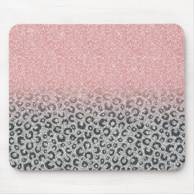  Elegant Rose Gold Silver Glitter Leopard Print Mouse Pad (Front)
