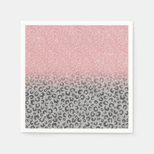 Elegant Rose Gold Silver Glitter Leopard Print Napkins