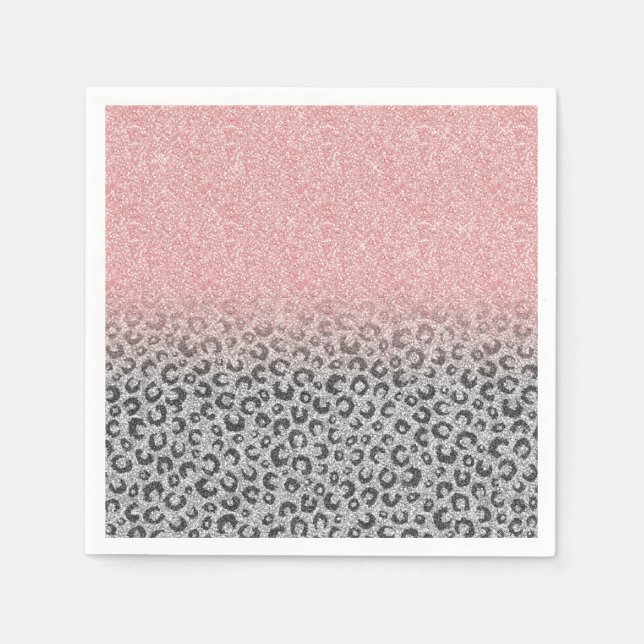  Elegant Rose Gold Silver Glitter Leopard Print Napkins (Front)