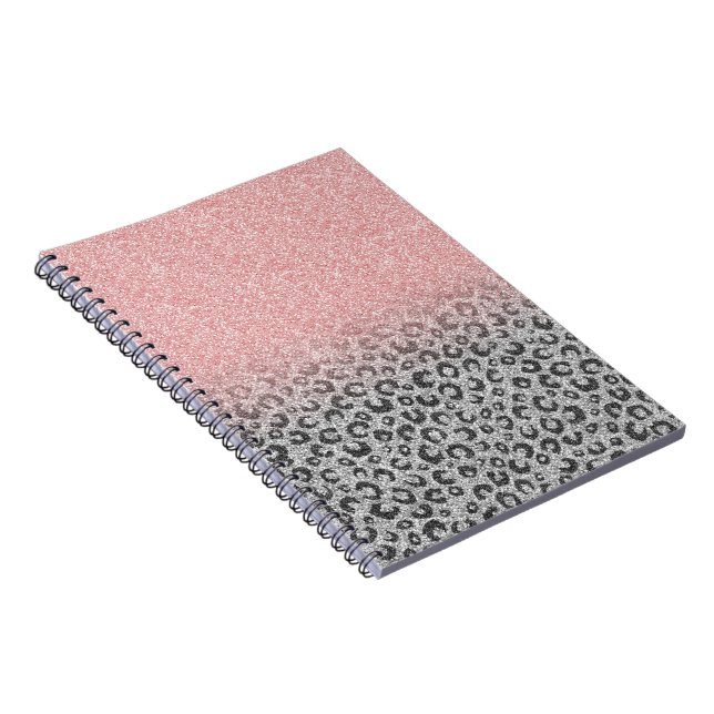 Elegant Rose Gold Silver Glitter Leopard Print Notebook (Right Side)