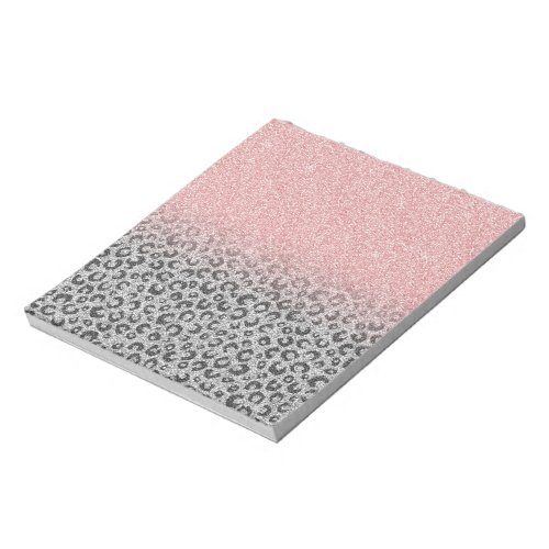  Elegant Rose Gold Silver Glitter Leopard Print Notepad