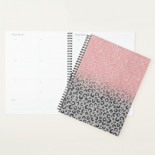  Elegant Rose Gold Silver Glitter Leopard Print Planner