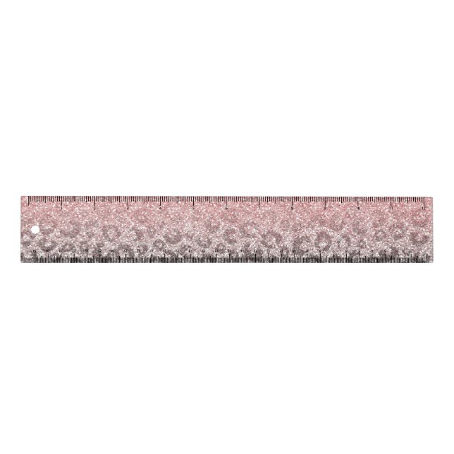  Elegant Rose Gold Silver Glitter Leopard Print Ruler (Front)