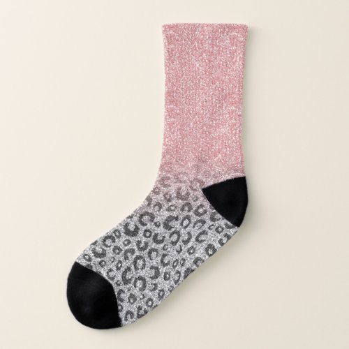  Elegant Rose Gold Silver Glitter Leopard Print Socks