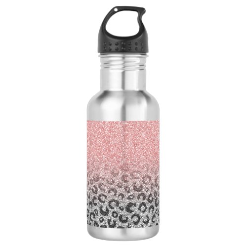  Elegant Rose Gold Silver Glitter Leopard Print Stainless Steel Water Bottle