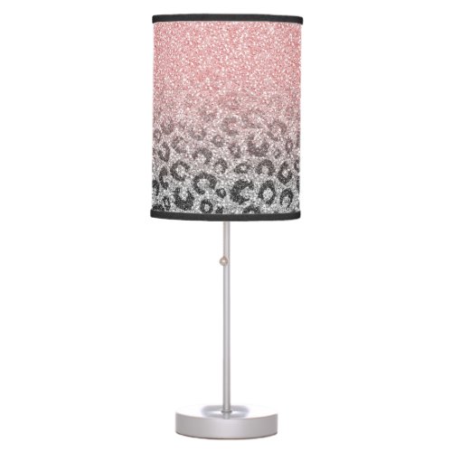 Elegant Rose Gold Silver Glitter Leopard Print Table Lamp