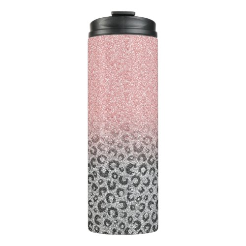  Elegant Rose Gold Silver Glitter Leopard Print Thermal Tumbler