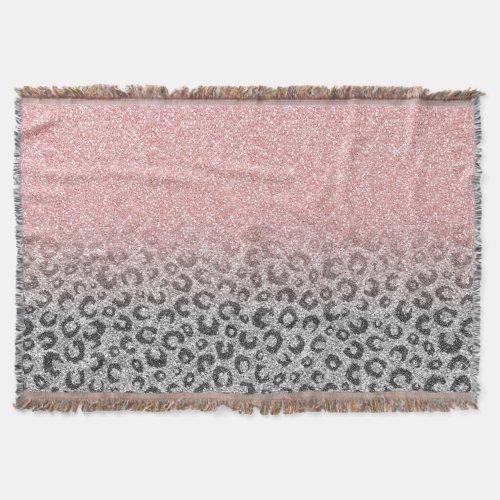  Elegant Rose Gold Silver Glitter Leopard Print Throw Blanket