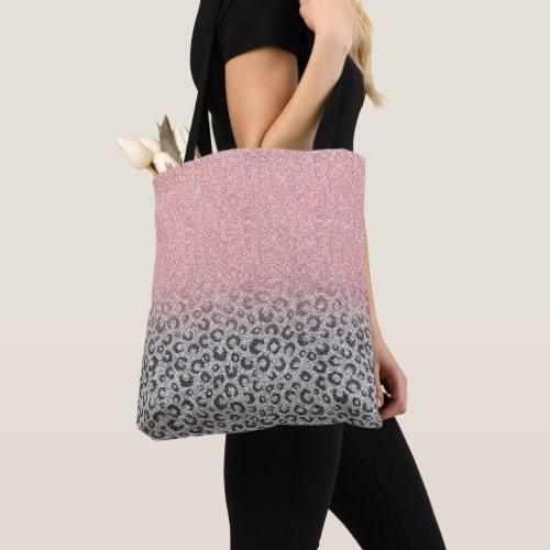  Elegant Rose Gold Silver Glitter Leopard Print Tote Bag