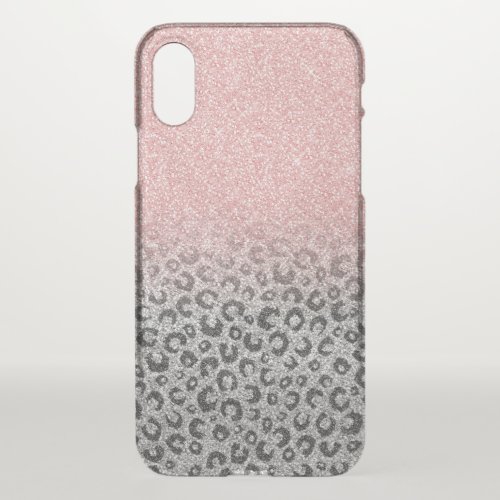  Elegant Rose Gold Silver Glitter Leopard Print iPhone X Case