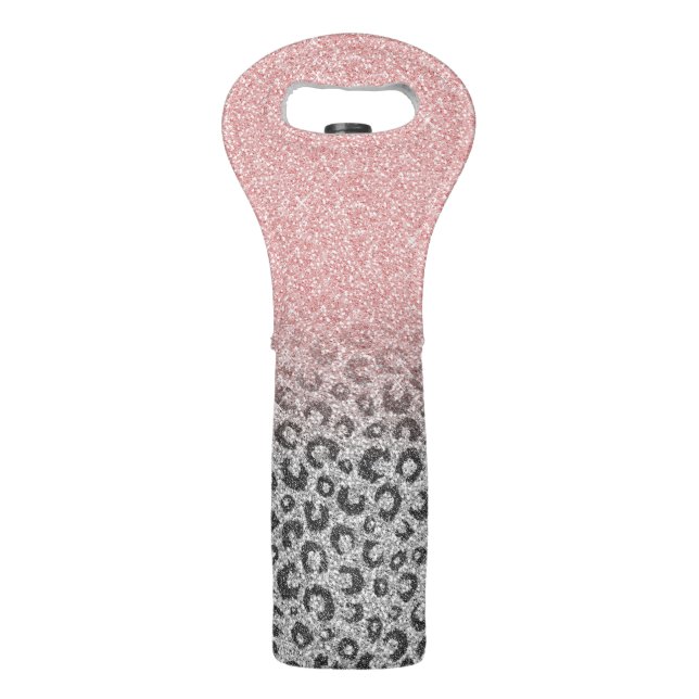  Elegant Rose Gold Silver Glitter Leopard Print Wine Bag (Front)