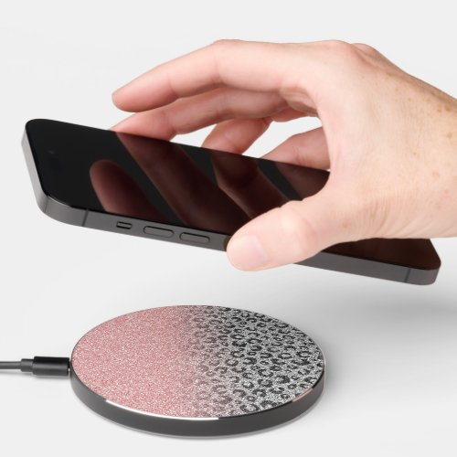  Elegant Rose Gold Silver Glitter Leopard Print Wireless Charger