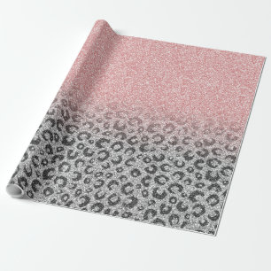  Elegant Rose Gold Silver Glitter Leopard Print Wrapping Paper